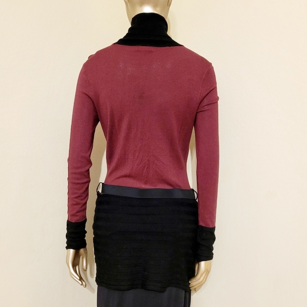 NWOT VENUS Colorblock Sophisticated High Neck Long Belted Sweater Top Sz M - Picture 8 of 12